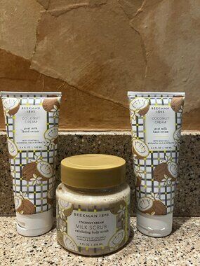 Beekman 1802 Set of Coconut Cream 2 Hand Creme's and a Body Scrub! NEW